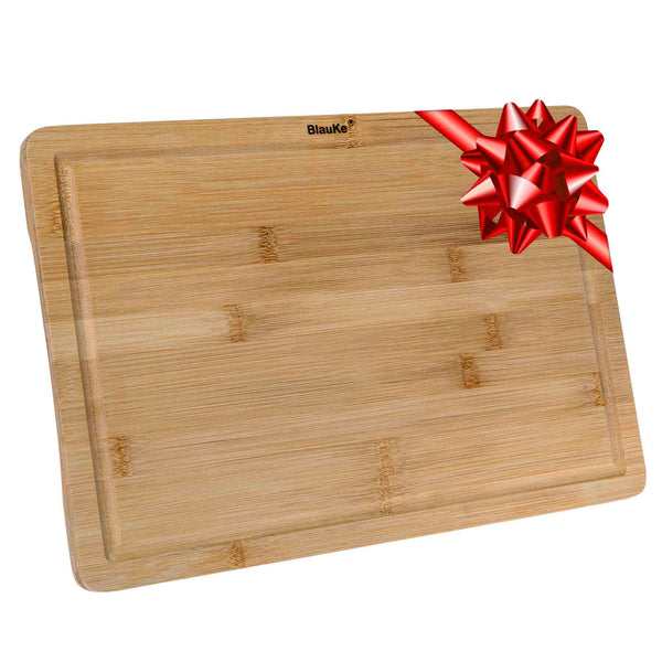Schneidebrett aus Holz mit Saftrille (38x25cm) – Bambus Küchenbrett, Servierplatte für Fleisch, Käse, Gemüse, Wurst – Holzbrett für Küche Groß, Brotbrett, Frühstücksbrettchen aus Holz