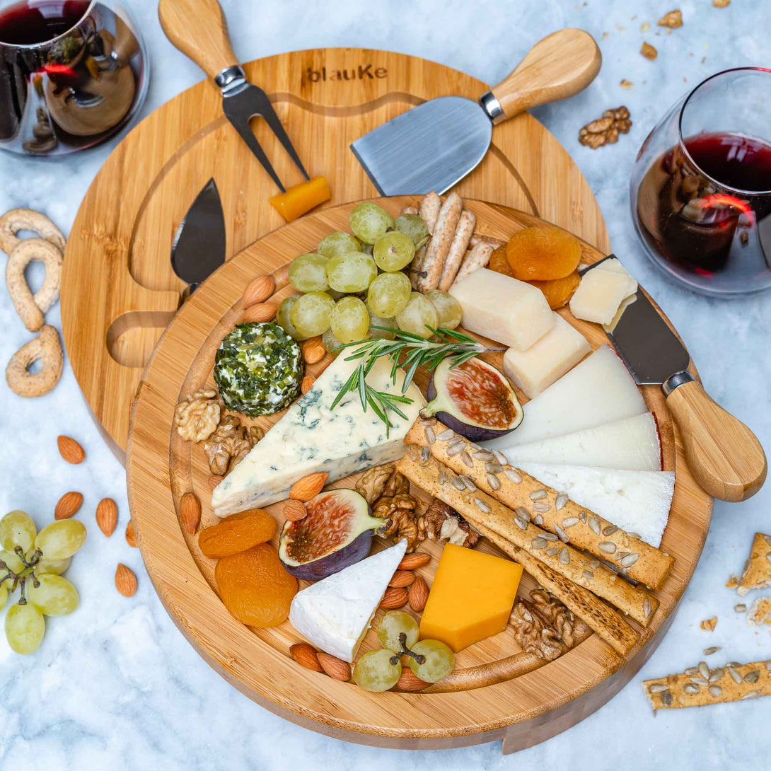 Bamboo Cheese Board with Cutlery Set and Slide Out Drawer - Cheese Board And Knife Set 174
